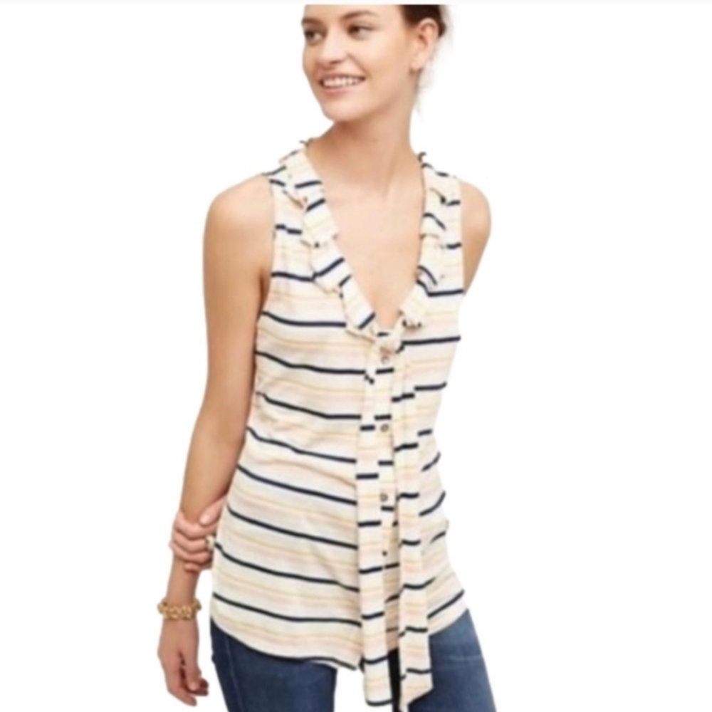 Anthropologie Dolan Stripe Multi Ruffled Sailor Collar Tank Top Size XS